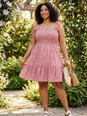 Ruffle Backless Square Neck Sleeveless Short Dress, XL